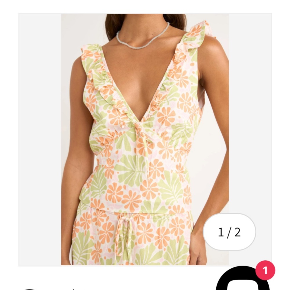 Rhythm Cream and Orange V-Neck Top